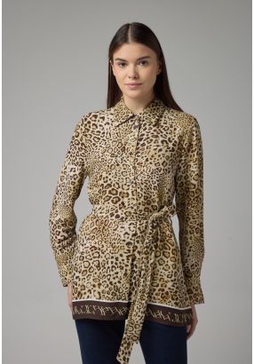 Leopard Print Regular Fit Belted Shirt