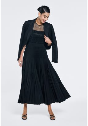 Solid Pleated Flared Skirt