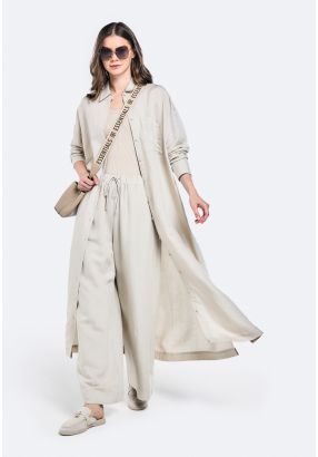 Drop Shoulder Linen Shirt Dress