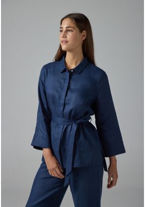 Long Sleeves Basic Belted Shirt