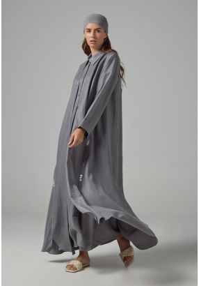 Solid Oversized Maxi Belted Abaya With Hijab