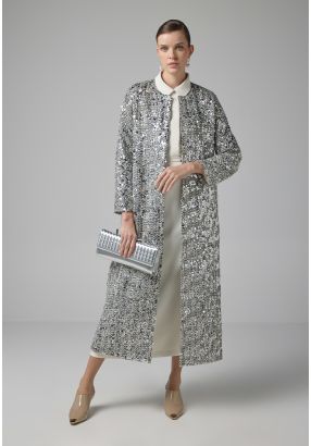 Sequin Embellished Tweed Coat