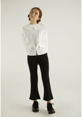 Flared Cut Front Slits High Rise Pants