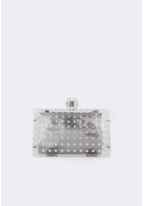 Transparent Crystal Embellished Clutch