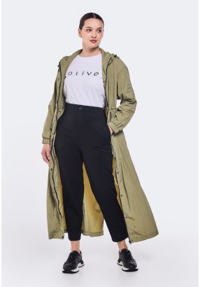 Full Zip Drawstring Waist Trench Coat