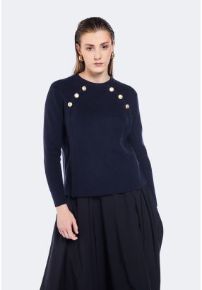 Gold Button Embellished Knitted Sweater