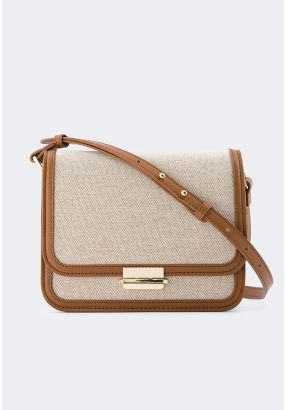 PU Leather Canvas Crossbody Bag