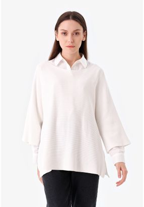 Side Slit Textured Knitted Blouse -Sale