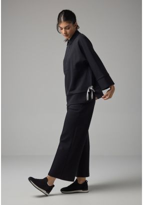 Wide Leg Drawstring Solid Trousers