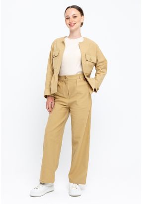 High Rise Straight Leg Cut Solid Trousers -Sale