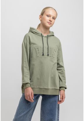 Embossed Paris Print Solid Drawstring Hoodie -Sale