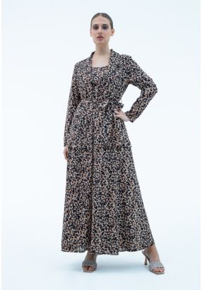 Shawl Collar Printed Maxi Abaya -Sale