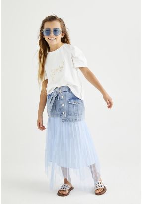 Denim Waist Pleated Skirt