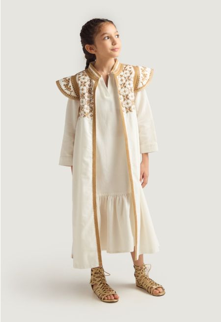 Embroidered Padded Cape and Dress (2PCS)