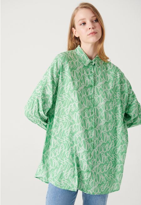 Scrible Patterned Contrast Shirt -Sale