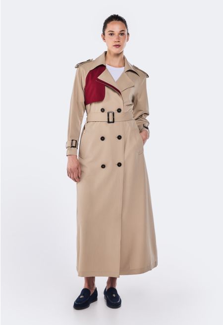 Contrast Double Breasted Trench Coat