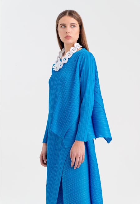 Round Neck Electric Pleated Blouse -Sale
