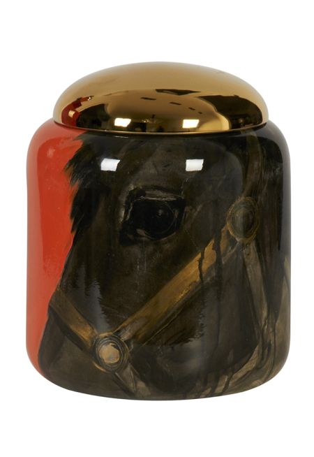 Hand Painted Porcelain Jar Horse Design