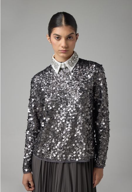 Long Sleeve Sequin Blouse 