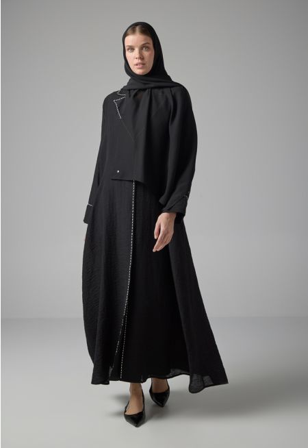 Solid Crinkled Oversized Abaya With Hijab