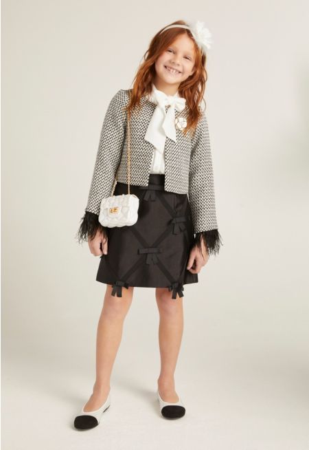 Tweed Jacket and Ribbon Skirt Set (2PCS)