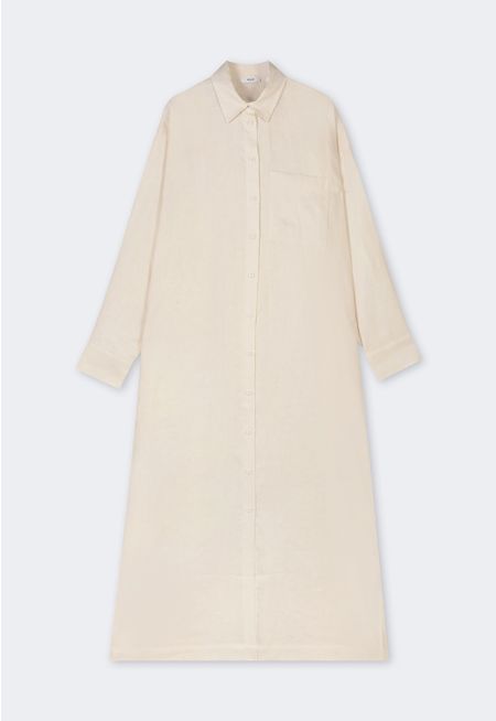 Drop Shoulder Linen Shirt Dress