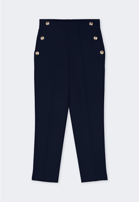 Gold Buttons Embellished Trousers