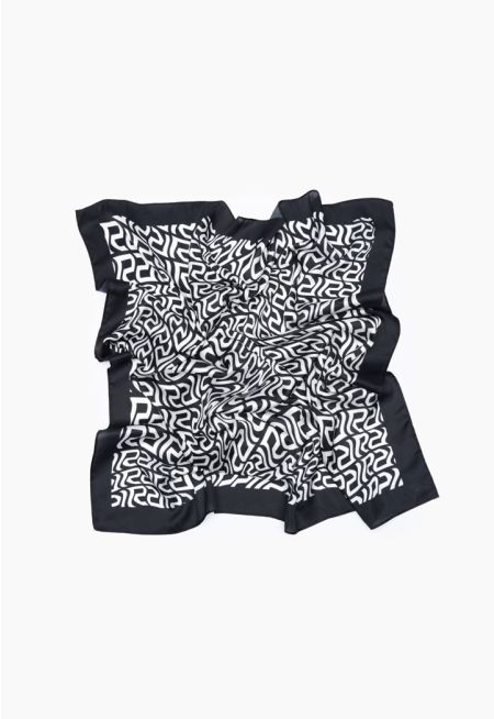 Wavy Monogram Print Square Smooth Scarf -Sale