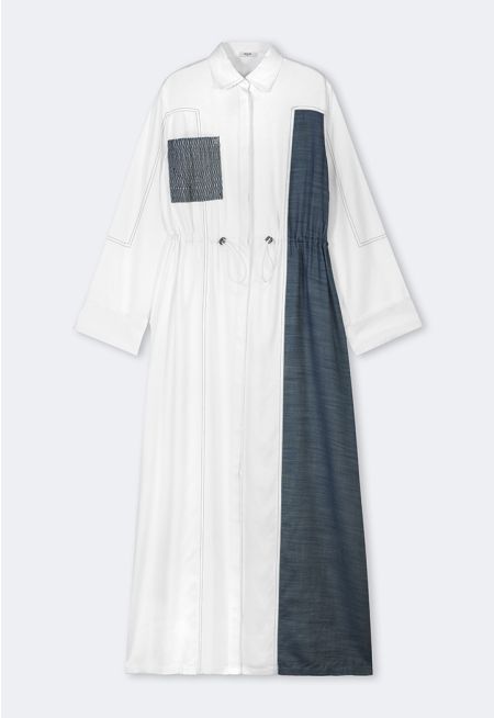 Patched Drawstring Waist Shirt Dress