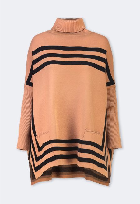 Knitted Two Toned Poncho