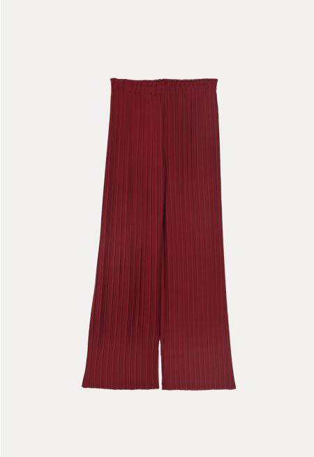 Pleated Wide Leg Solid Trouser -Sale