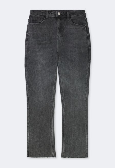 Frayed Hem Solid Jeans