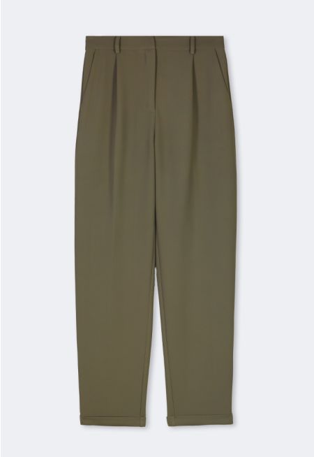 Solid Folded Hem Trousers