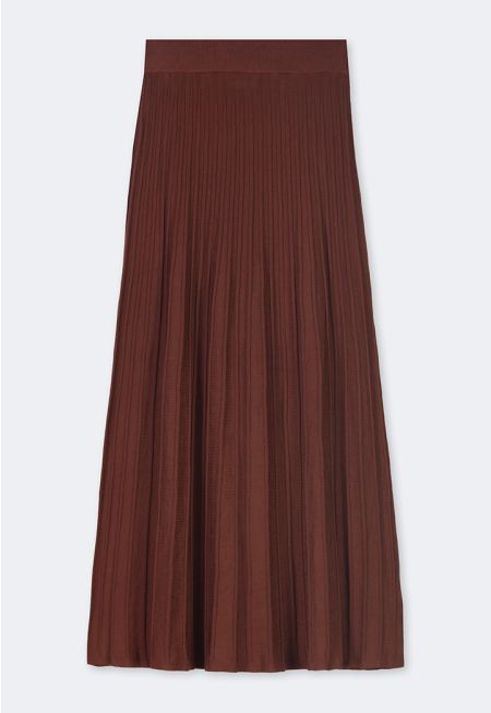 Flared Ribbed Knitted Maxi Skirt