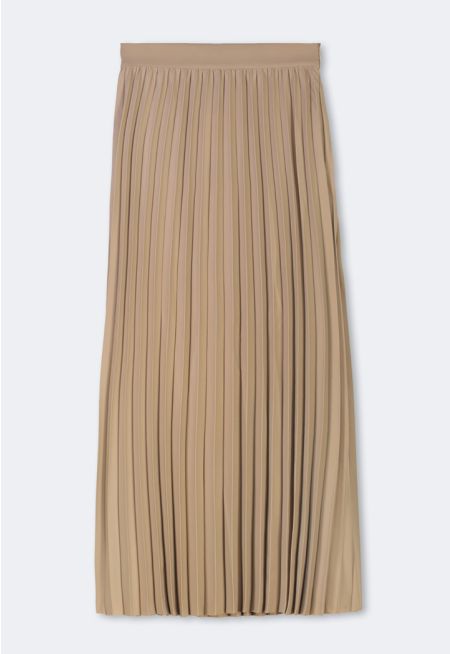 Solid Pleated Maxi Skirt