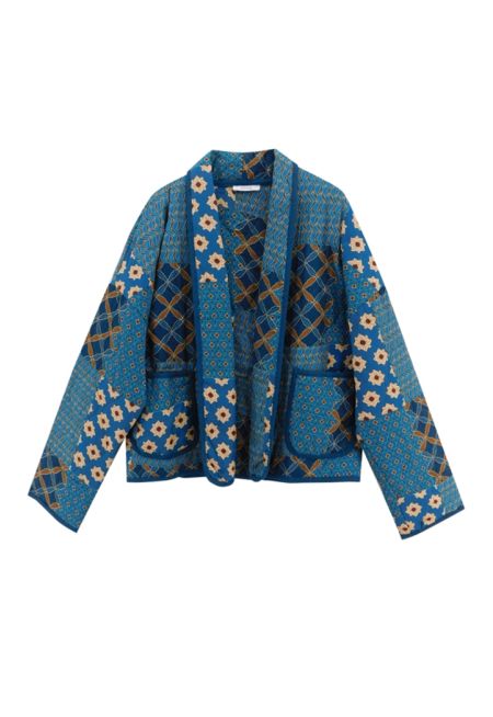 Quilted Colorful Shawl Collar Jacket