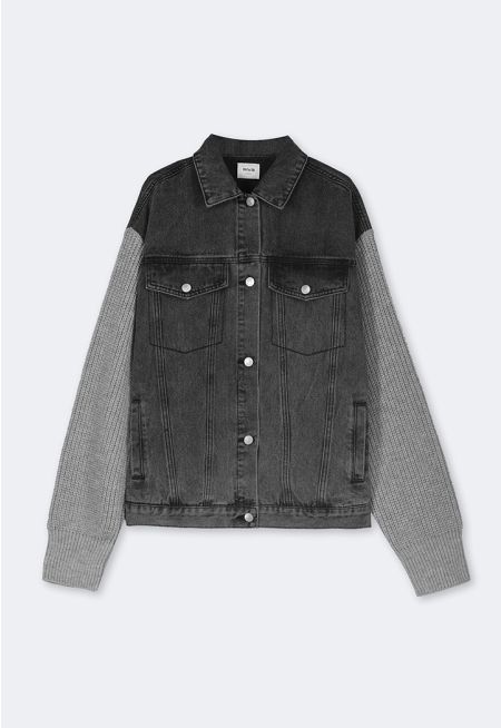 Knitted Sleeve Denim Jacket