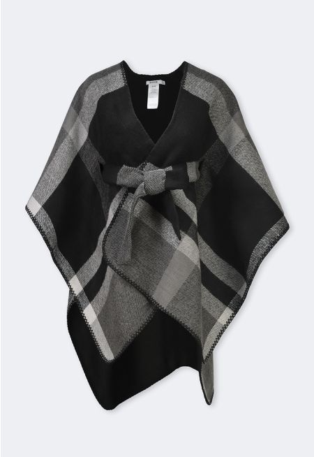 Plaid Belted Winter Poncho