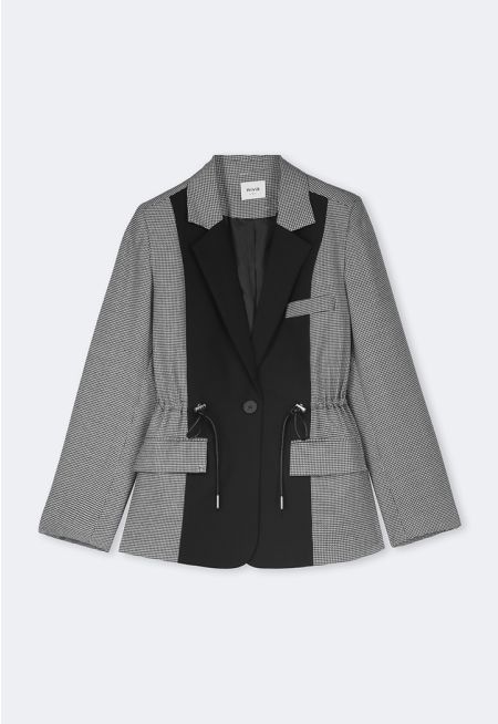 Checked Drawstring Waist Blazer