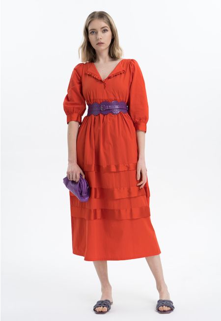 Solid Flap Tiered Dress -Sale