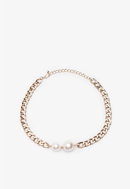 Chunky Chain Choker With Pearls -Sale