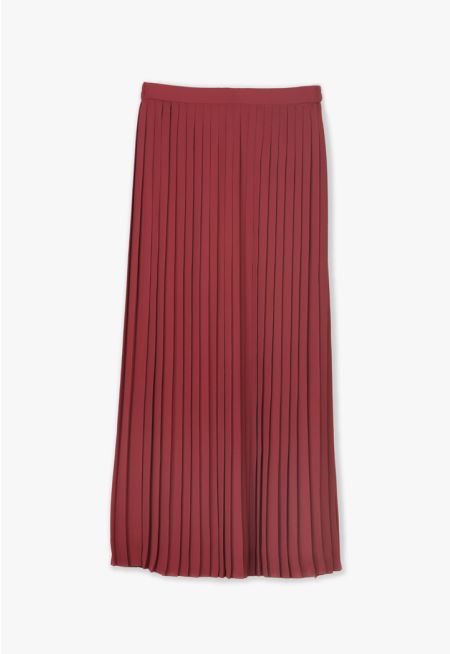 All Over Pleated Lined Ribbed Waist Skirt