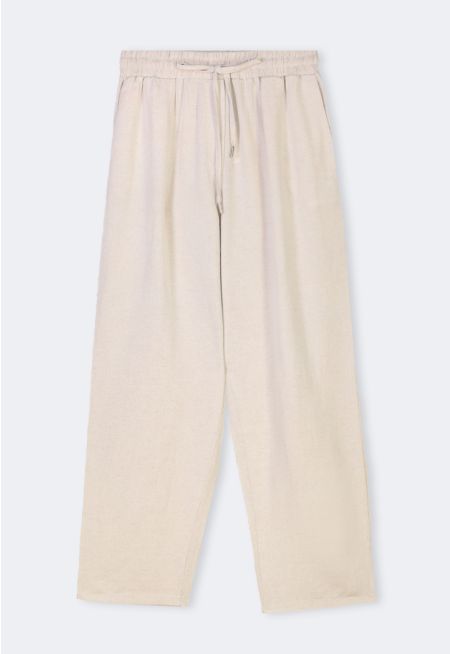 Solid Elastic Waist Trousers