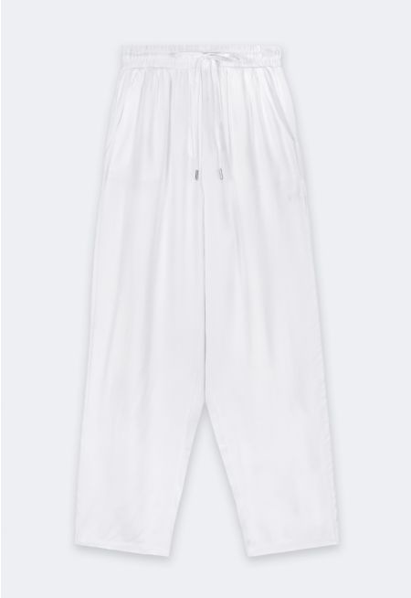 Solid Elastic Waist Trousers