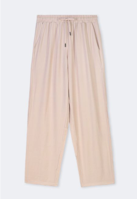 Crinkled Elastic Waist Trousers