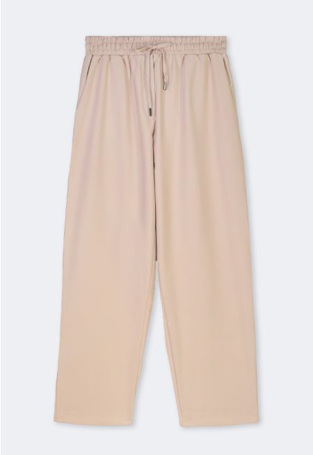 Textured Elastic Waist Trousers