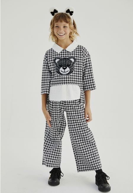 Houndstooth Blouse and pants Set (2PCS)