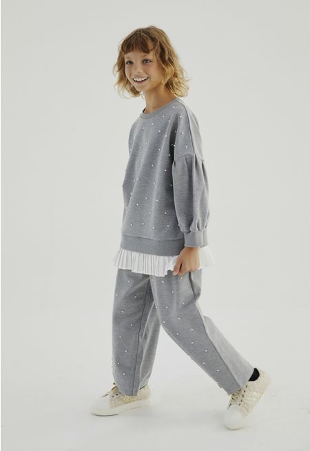 Faux Pearls Sweater and Pants Set (2PCS)