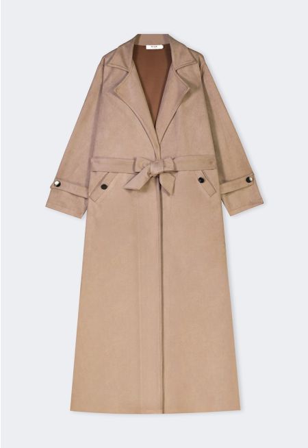 Notched Collar Suede Coat