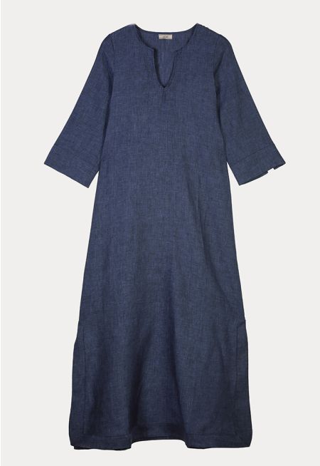 Solid Linen Textured Maxi Dress